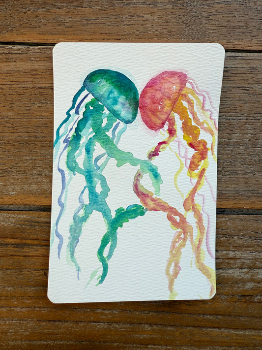 Intertwined Drifters – A6 Jellyfish Watercolour Original