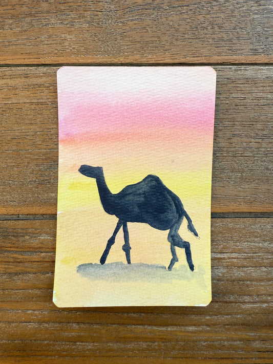 Golden Dunes Camel – A6 Sunset Silhouette Painting