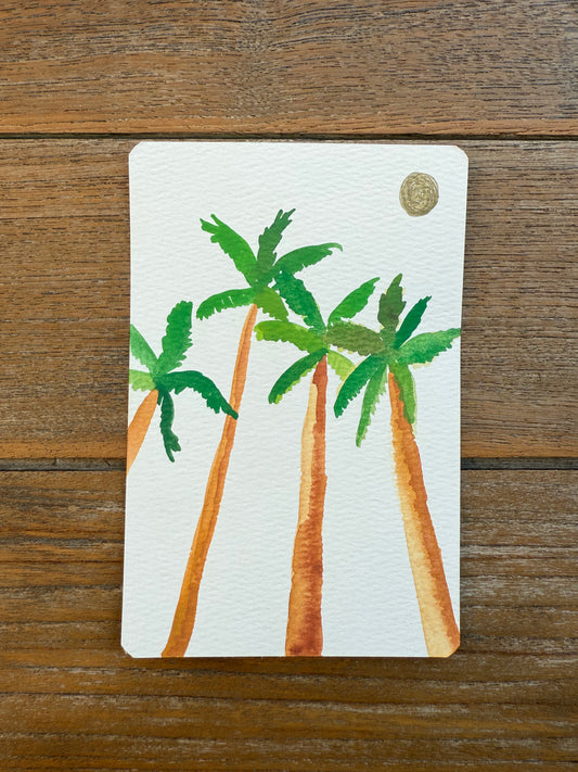 Golden Sun Palms – A6 Tropical Watercolour Original