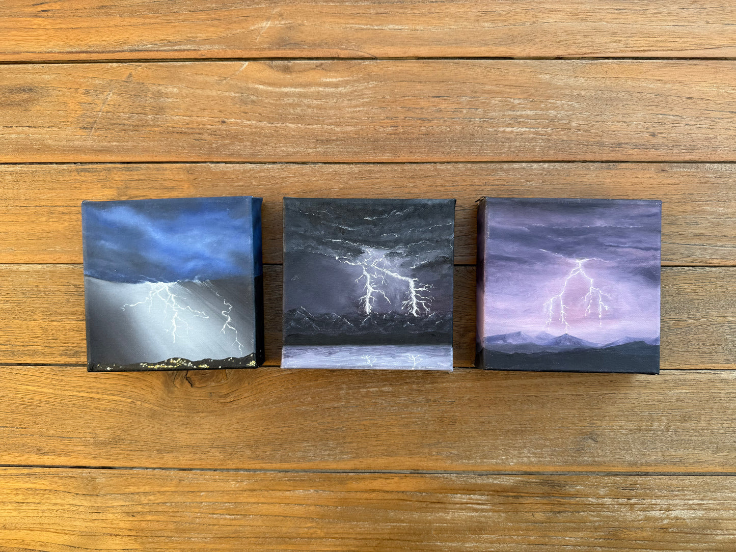 The Lightning Trio – Stormscape Mini Oil Paintings